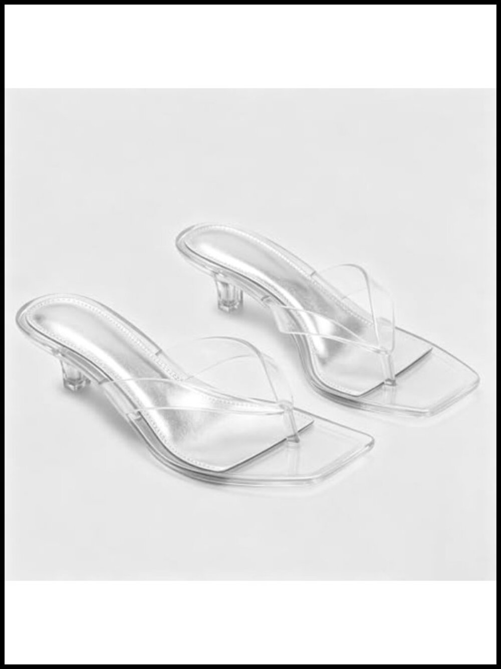 Jelly Thong Sandals with Kitten Heel Square Toe Clear Slides - Picture 4 of 6